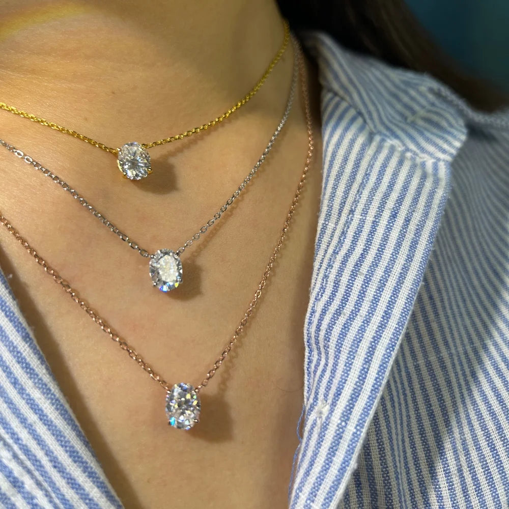 NKHOG 1/2/3CT Oval Cut Real Moissanite Necklace For Women S925 Silver Solitaire Lab Diamond Wedding 18K Gold Plated Jewelry Gift