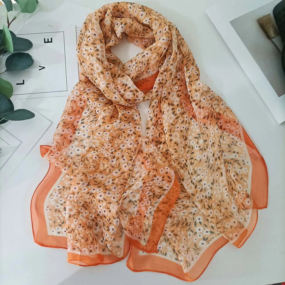Small Flower Full of Stars Print Women Elegant Chiffon Georgette Bandana Scarf Summer Beach Sunscreen Thin Hijab Shawl