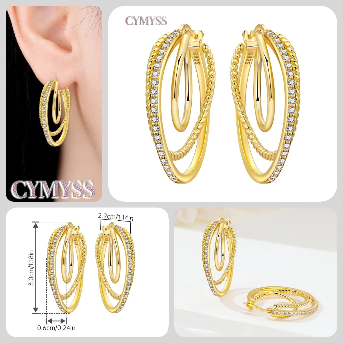 Original 925 Sterling Silver Heart Vintage Luxury Earrings Fashion 18K Gold Hoop Earrings for Women Piercing Jewelry Aretes 2026