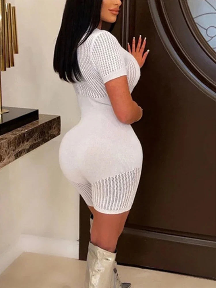 Women's Sexy Fishnet Playsuit Hollow Out See Through Bodycon Sexy Slim Fit Stretchy Romber For Club Party Street Outfit