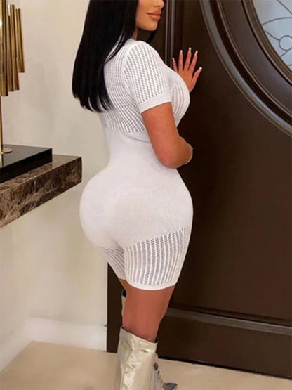 Women's Sexy Fishnet Playsuit Hollow Out See Through Bodycon Sexy Slim Fit Stretchy Romber For Club Party Street Outfit