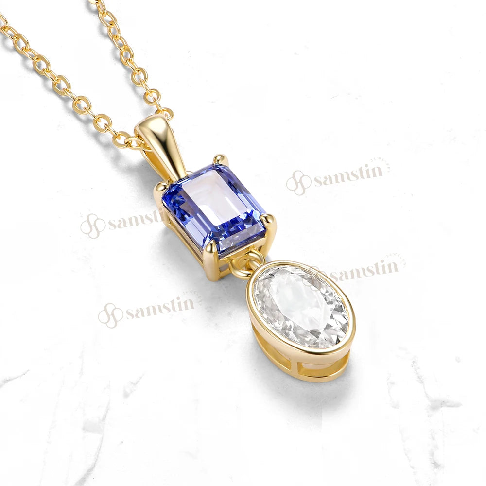 Samstin 4.3CT Lab Sapphire Moissanite Necklace for Women Solid 14K 10K Yellow Gold Necklace for Christmas  Party Jewelry Chain
