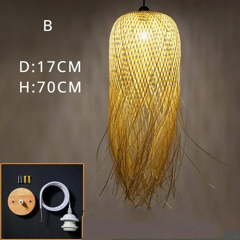 Chinese Bamboo  Hanging Chandelier Creative Lamps for Home Dining Table Room Pendant Led Lights Fixture Loft Style Decoration