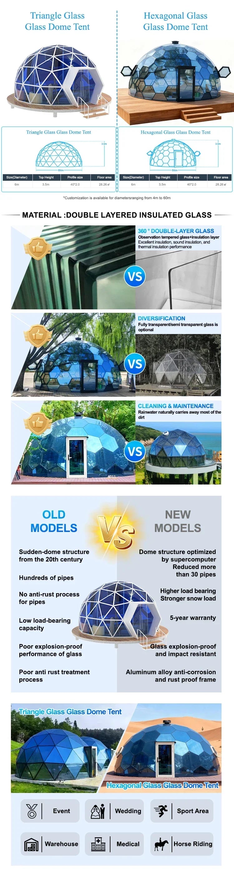 Customized Luxury Glass Dome House Tent Transparent Geodesic Aluminum Frames Four Season Outdoor Hotel Resort Camping