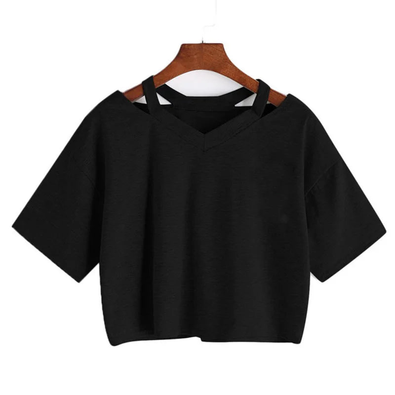 Y2k Crop Tops Women's Graphic Short Sleeve V-neck Cropped T Shirt 90s Vintage Tshirt Woman Summer Sexy T-shirt