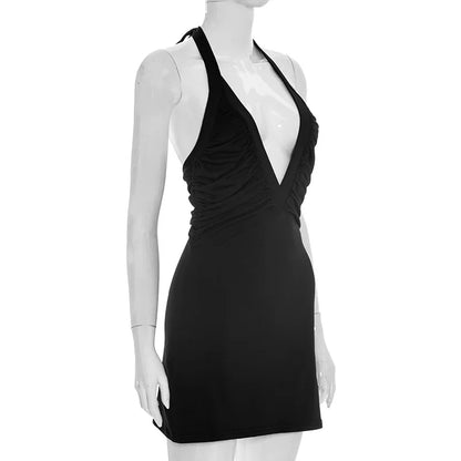 Talenza Women Summer Dress Fashion Sexy V-neck Pleated Backless New Dress Elegant Luxurious Party Vacation Women's Casual Dress
