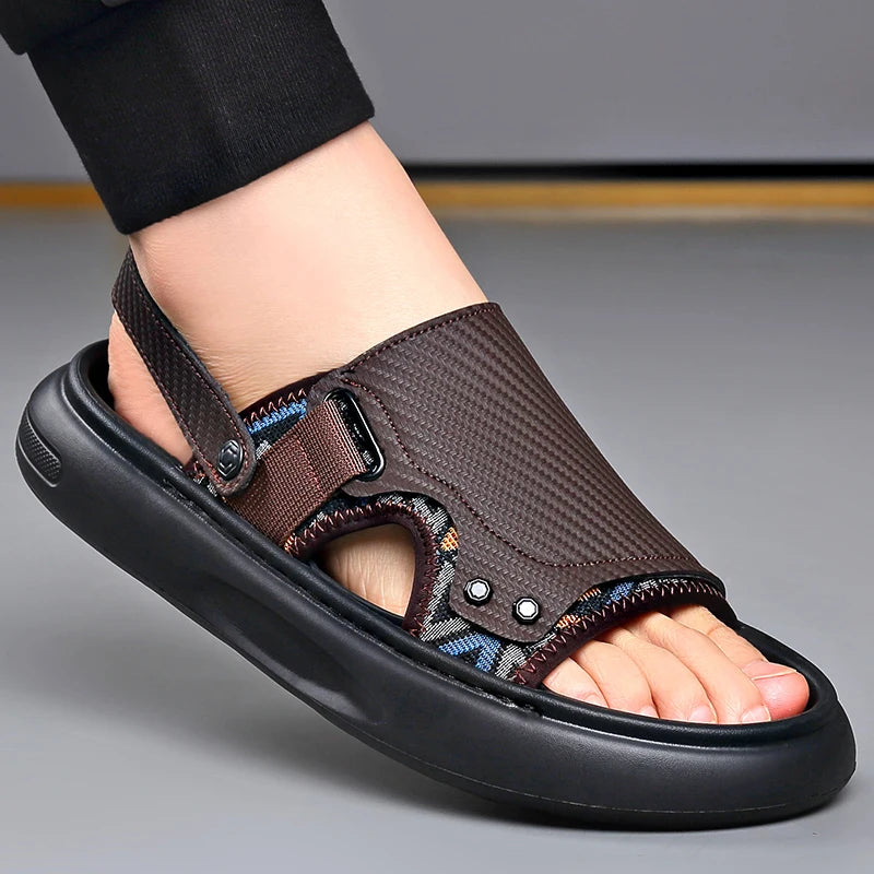 Men's Outdoor Two-Way Wear Slippers Summer Comfortable Slides Anti-Slip Soft-Soled Sandals Casual Breathable Male Beach Shoes