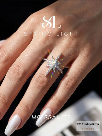 Fashionable Brilliant Real Moissanite Diamond with Certificate Rings for Women Daily Party Wear 925 Sterling Silver Fine Jewelry