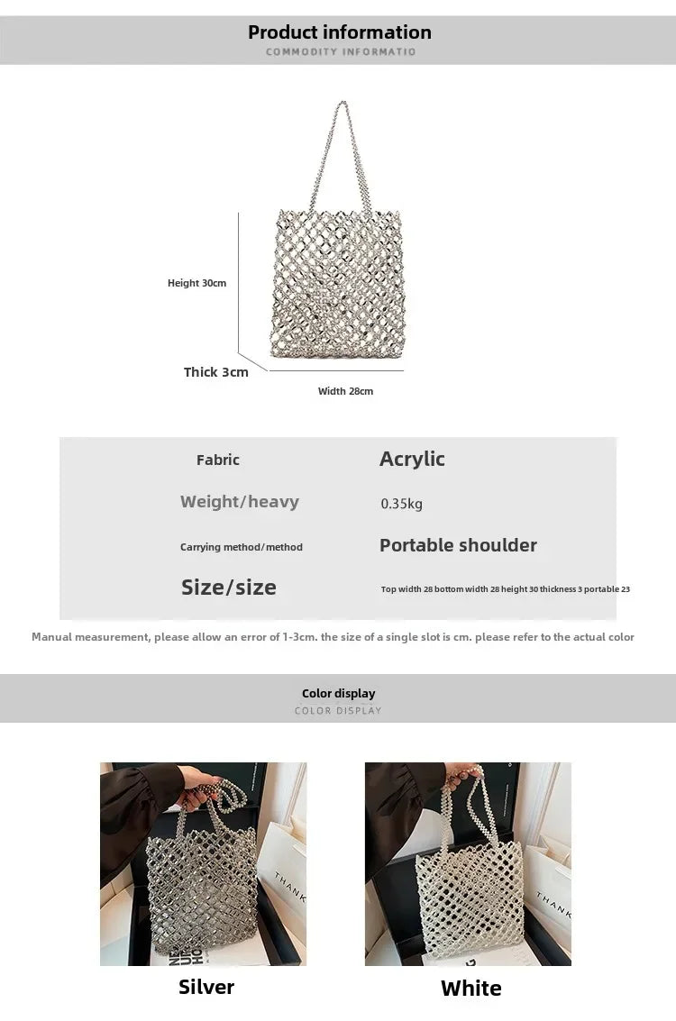 2026 Fashion Exquisite Bead Sense of Luxury Hollow Out Women‘s Handbags Hot Sale New No Zipper Acrylic Square Shoulder Bags