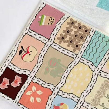 VIKAMA Cute Girly Shag Rugs - Cartoon Patchwork Checkered Carpet for Live Room Decor,Ultra Soft Plush Area Rug for Girl Bedroom