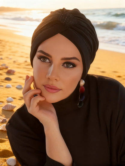1PCS Thin Inner Hijab Women Rhinestone Instant Turban Threaded Texture Fabric Lightweight Breathable Comfortable Women Headscarf