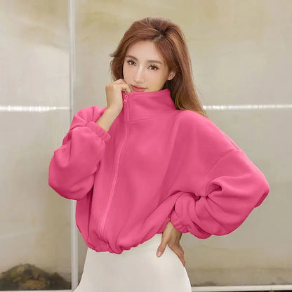 Blouse Outerwear Yoga Wear Women's Autumn/Winter Zip-up Long Sleeves Fleece-lined Warm New Casual Comfortable Minimalist Niche