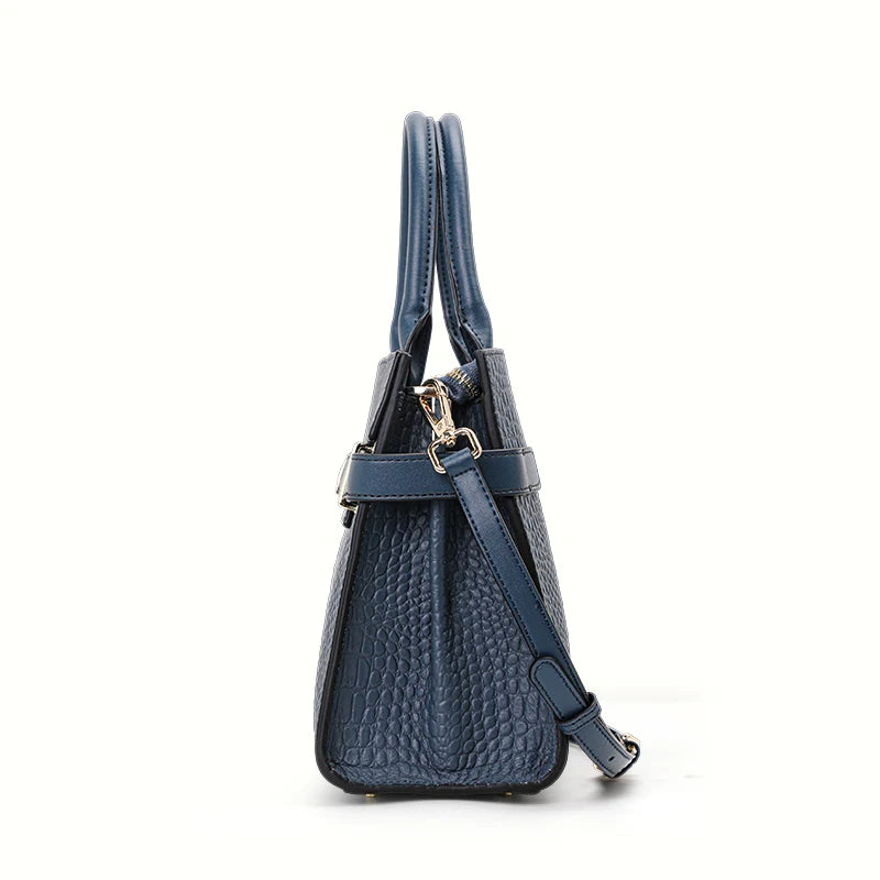 Genuine Leather Cowhide Women's HandbagConvertible for Crossbody & Shoulder Carry, with Silk Scarf, Crocodile Pattern Tote Bag