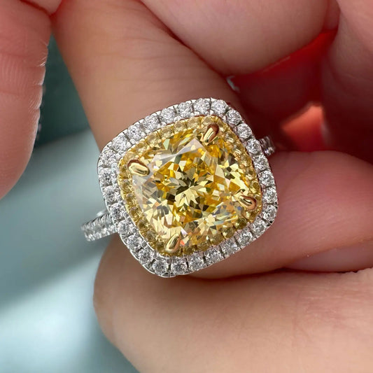 Double ring yellow diamond micro-set ring PT950 platinum, 2.5 carats, women, yellow diamond starlight effect