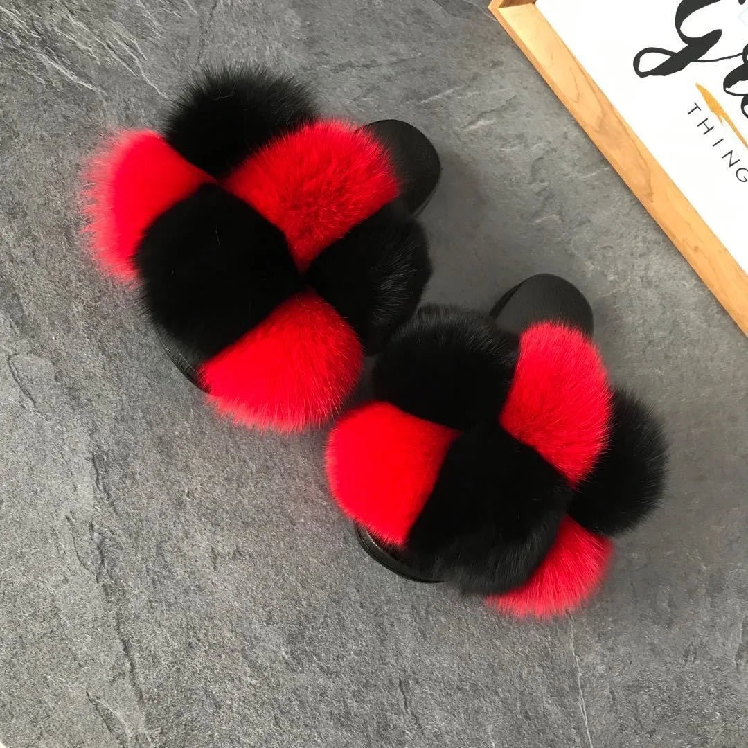 Natural Fox Fur Slippers, Fashionable Outdoor Multi-Color Animal Hair Slippers, Women's Gifts, Soft EVA Sole Slippers, On Trend