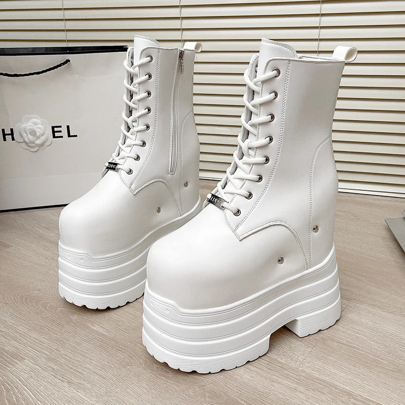 20 CM Women Platform Boots Casual Outdoor Shoes Chunky Simple Design Ankle Boots Cool Nightclub Party Cosplay Shoes