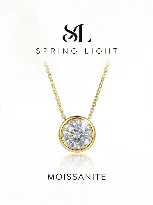 1ct Moissanite Necklace for Woman 925 Sterling Sliver Round Diamond Pendant Engagement Wedding Party Fine Jewely New
