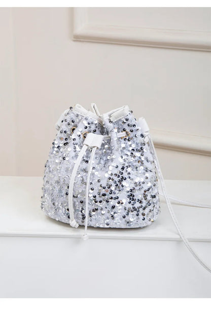 New Chic Multicolor Sequin Shing Shoulder Bag Fashion Versatile Handbag Drawstring Bucket Bag Large Capacity Wallet Purse Bags