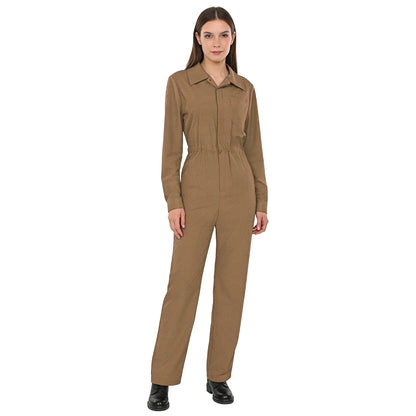 Womens Fashion Work Coverall Rompers Casual Solid Color Turn-Down Collar Long Sleeve Button Jumpsuit Travel Holiday Cargo Pants