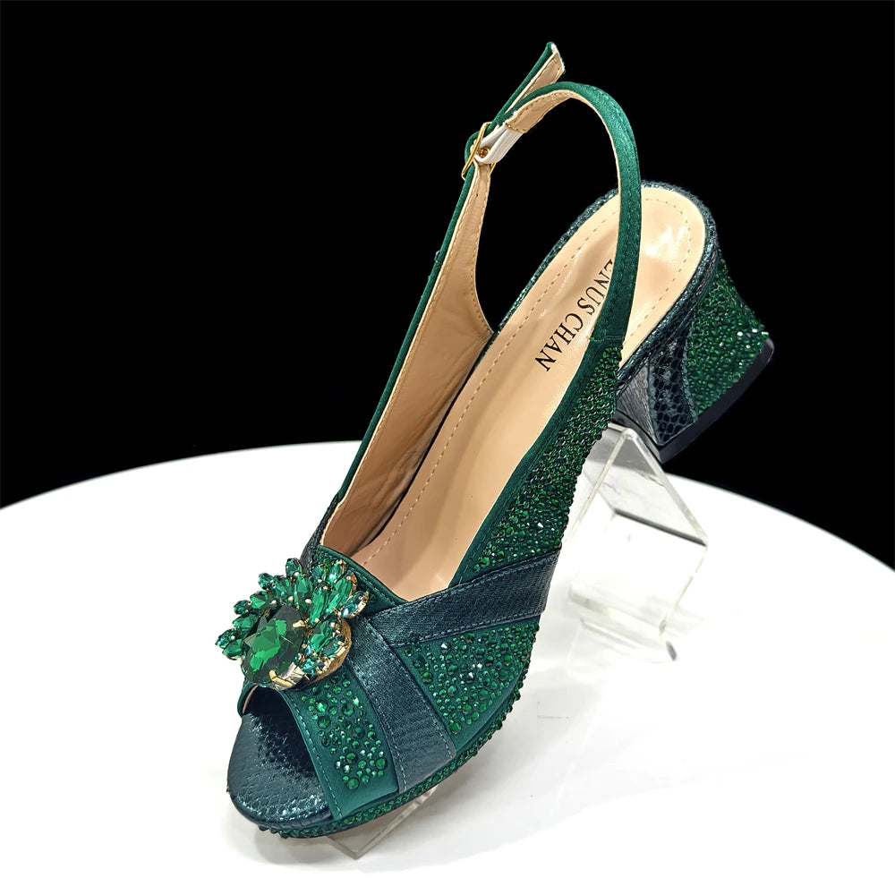 2025 Elegant Women's Peep-Toe Heels and Matching Wine Color Diamond Pumps Set - Stylish Italian Shoes and Bags for Parties