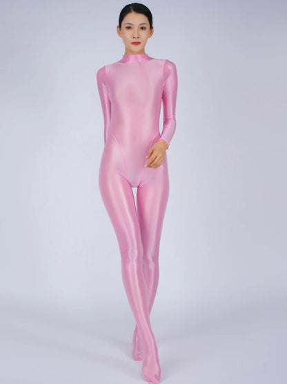 Sexy Women Yoga Shaper Tight Wear Oil Glossy Shiny Elastic Bodysuit Sheer See Through Rompers Jumpsuits Candy Color