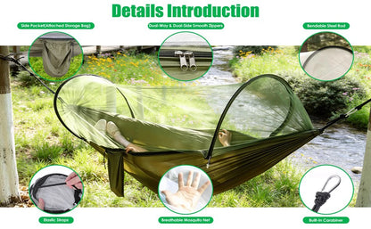 Fully Automatic Quick-Open Mosquito Net Hammock, Outdoor Single-Double Nylon Cloth Camping Support Rod, Mosquito Net, Hammock, Mosquito Repellent Hammock
