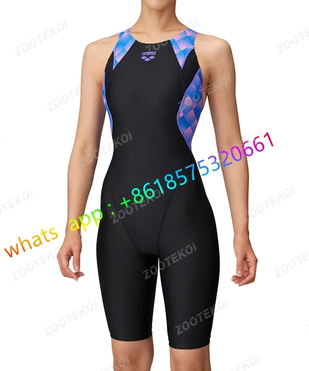 Womens One Piece Bodysuit Swimsuit Triathlon Competitive Pro Training Knee Length Swimwear Swimming Pool Comfort Bathing Suit