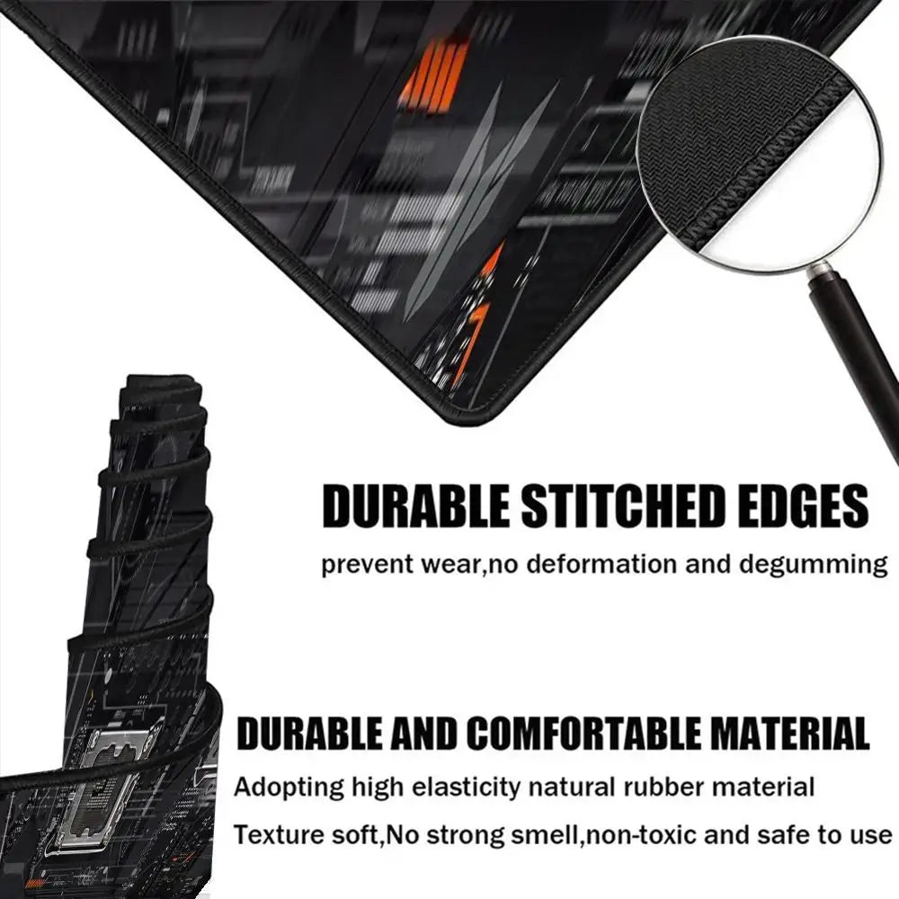 Large XXL Gaming Mouse Pad Desk Mat Keyboard Pad Black Circuit Board CPU Tech Cyberpunk Print Non Slip Rubber Base Stitched Edge