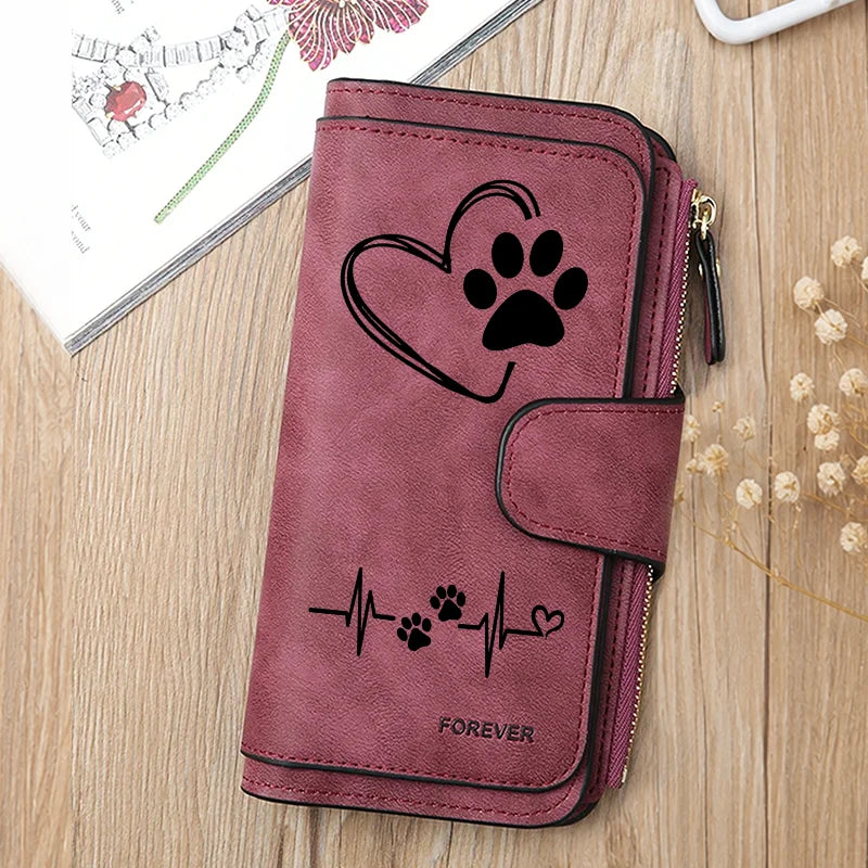 Heart-Shaped Animal Paw Butterfly Print Design Women Wallets Card Coin Wallet for Girls Purse ID Wallets Female Coin Purse Gift
