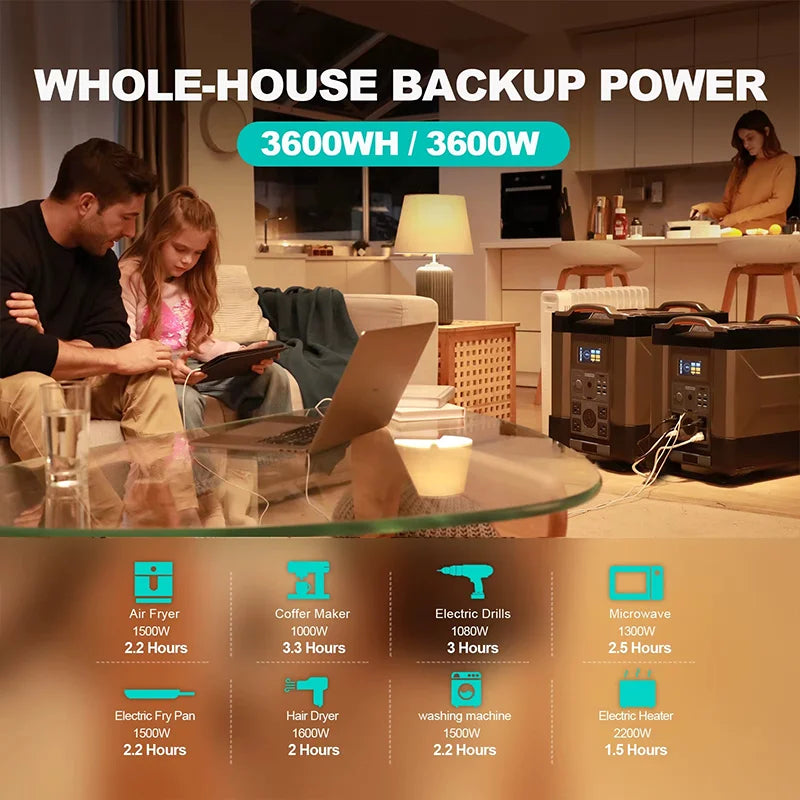 4000W 3456Wh LiFePO4 Portable Power Station UPS Solar Generator MPPT