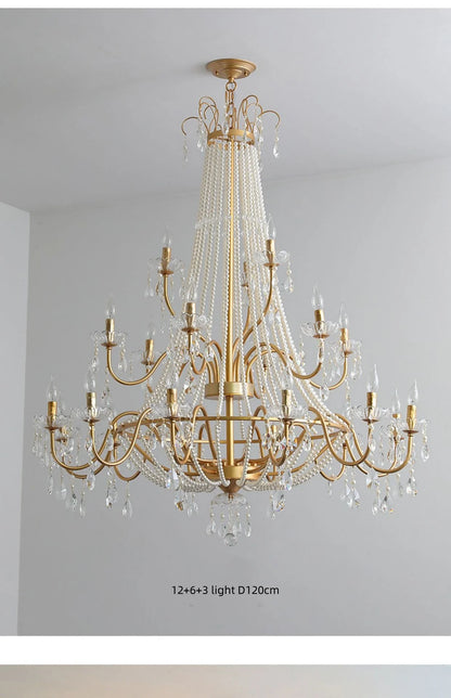 French Candle E14 Led Chandelier Villa Stairs Pearl Crystal Led Pendant Lights Hotel Art Decor Suspend Light Led Luminarias