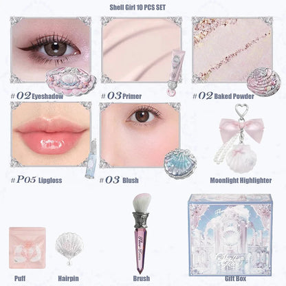 Flower Knows Shells Pearl Eyeshadow Essence Lip Honey Blush Cheek Makeup Front Ocean Gift Box Makeup Kit Full Professional