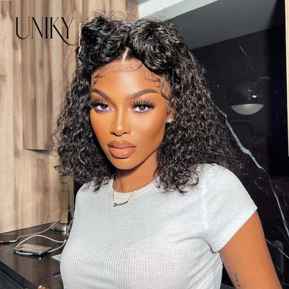 Short Curly Human Hair Bob Wig Curly Lace Front Human Hair Wigs ForWomen PrePlucked Brazilian Glueless 13x4 Lace Wig Unikyhair