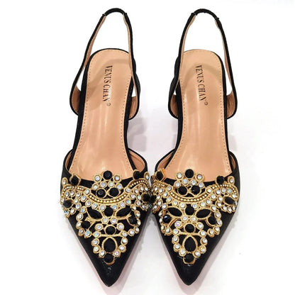 Exquisite 2024 Elegant Woman High Heels Peep Toe Shandals with Rhinestone Italian Design Shoes and Bags Set for Party