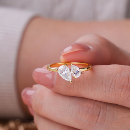 1.5cttw Double Pear Cut Moissanite Diamond Ring for Women Two Stone Toi Et Moi Wedding Bands 925 Silver 18k Gold Plated Jewelry