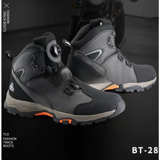 Waterproof Motorcycle Boots Cowhide Motocross Boots Fall Prevention Biker Shoes Rotating Buckle Racing Riding Motorbike Shoes
