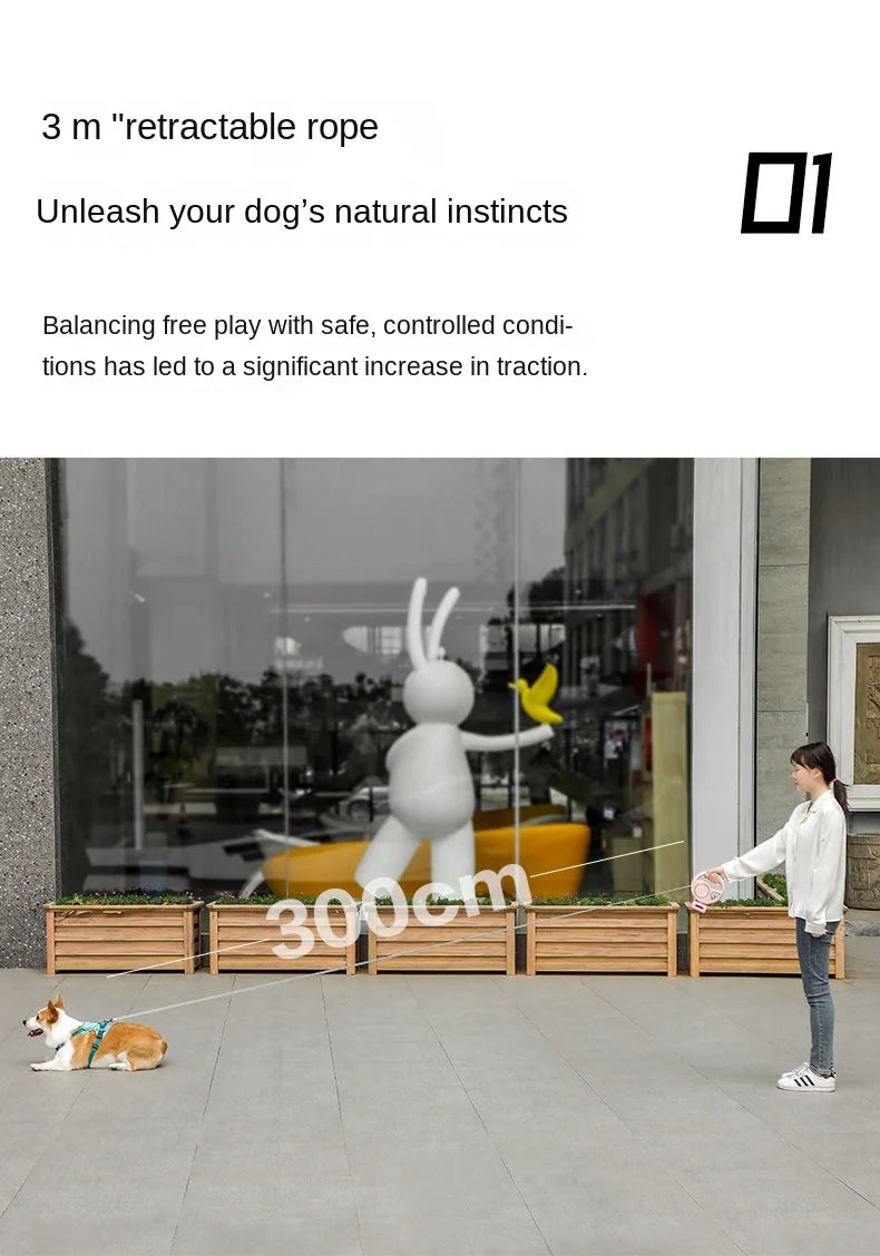 Pet Traction Device Multi Functional Dog Traction Rope Automatic Telescopic LED Lighting Dog Chain Walking Tool New DropShipping