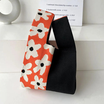 Handmade Knit Handbag Niche Design Knot Wrist Bag Reusable Mini Tote Bag Women Girls  Shoulder Bag New Fashion Shopping Bags