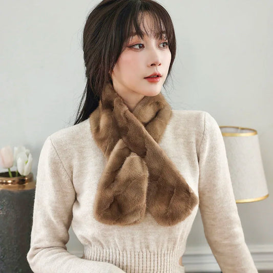 Besfilin Genuine Real Mink Fur Unisex Scarf Double-Sided Solid Color Patchwork Warmth for Men And Women Spring Autumn Winter