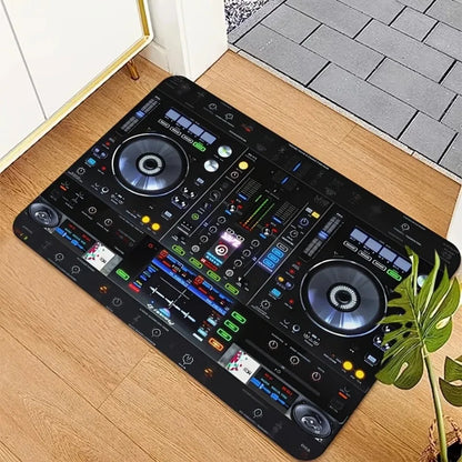 DJ Equipment Pattern 2D Flat Print Doormat Non-Slip Music Theme Area Rug Machine Washable Floor Mat for Studio Bedroom Decor