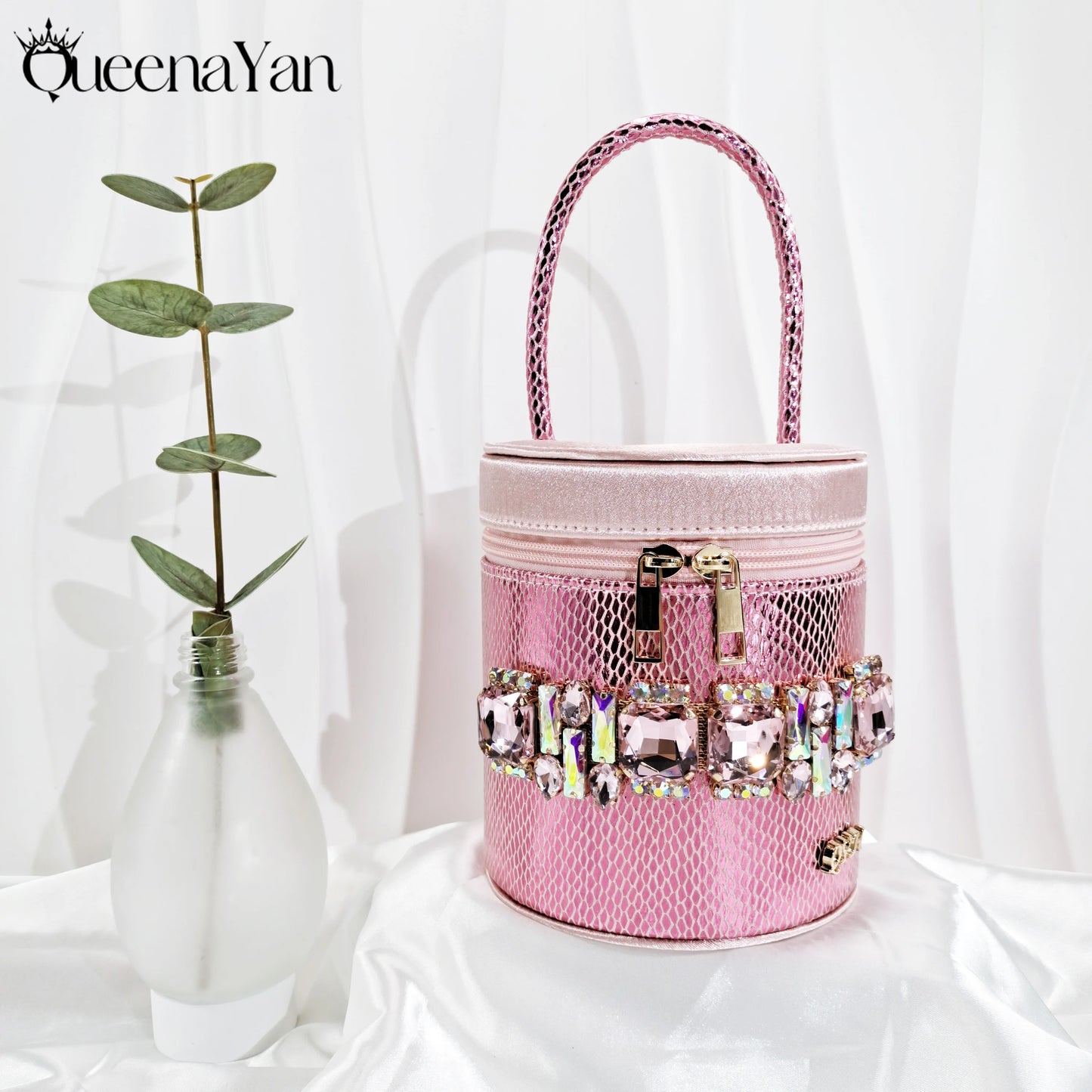 Queena Yan Newest Sweet Style Pink Color High Heels With Colourful Bucket Bag Fashionable Womens Footwear And Accessories Set