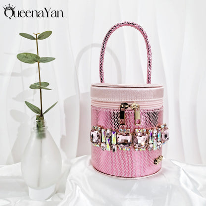 Queena Yan Newest Sweet Style Pink Color High Heels With Colourful Bucket Bag Fashionable Womens Footwear And Accessories Set