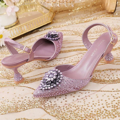 2025 Women's Taro Purple High Heels - Italy-Inspired Rhinestone Pointed-Toe Design for Gorgeous Parties | Plus Size Available