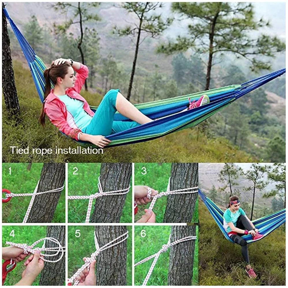 2 Person Double Hammock with Tree Straps - Heavy Duty Cotton Canvas for Patio, Backyard, Garden, Indoor & Outdoor Use (Red,Blue)