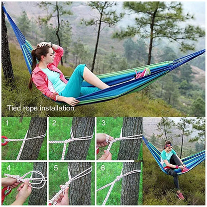 2 Person Double Hammock with Tree Straps - Heavy Duty Cotton Canvas for Patio, Backyard, Garden, Indoor & Outdoor Use (Red,Blue)