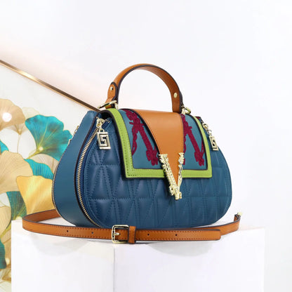 Luxury Women's Bag with V Ladies Leather Handbag Female Shoulder Bag Diamonds Crossbody Luxury Handbags Women Embroidery Bags