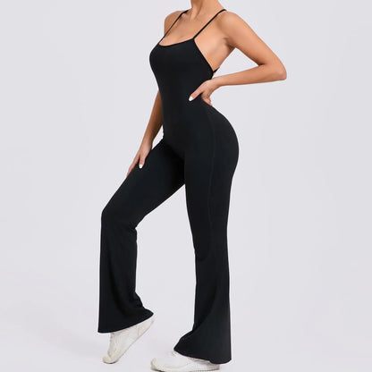 Sports Overalls for Women Sportswear Flared Jumpsuit Woman Padding Jumpsuits Gym Combinaison Femme Coffee Gray Navy Blue Red