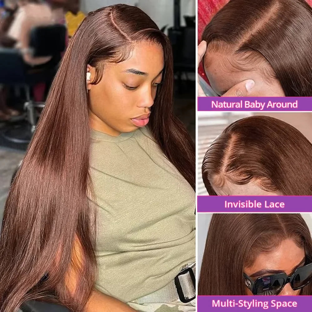 HD 13x6 13x4 Lace Frontal Wigs 100% Raw Vietnamese Chocolate Brown Straight Virgin Hair Pre Plucked Lace Front Human Hair Wigs