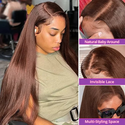 HD 13x6 13x4 Lace Frontal Wigs 100% Raw Vietnamese Chocolate Brown Straight Virgin Hair Pre Plucked Lace Front Human Hair Wigs