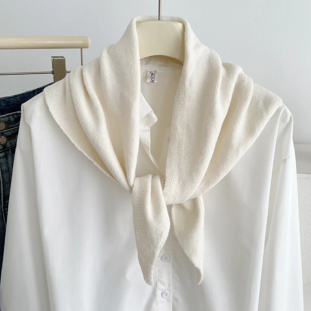 Versatile Knitted Triangle Shawl Solid Winter Scarf Headscarf Women Warm Neck Wrap Casual Layering Scarves for Daily Street Wear